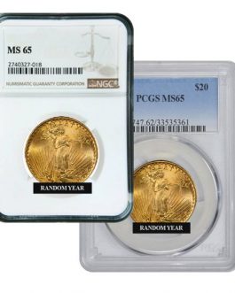 $20 MS-65 St. Gaudens Double Eagle Gold Coin (NGC or PCGS) – Random Year